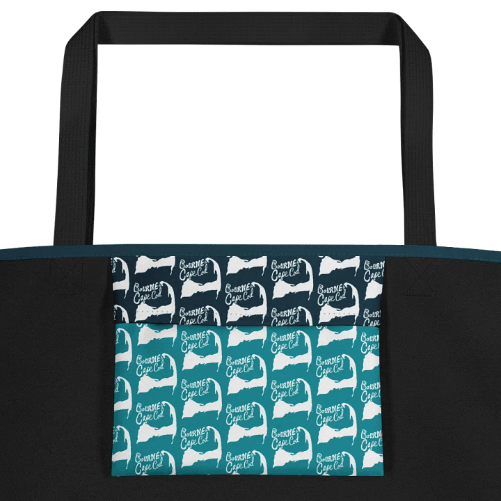 BRN.2C.C.™ | Large Tote Bag with Pocket | Coastal Classic | All-Over Logo Print | White Logo on Blue Stripes product image (2)