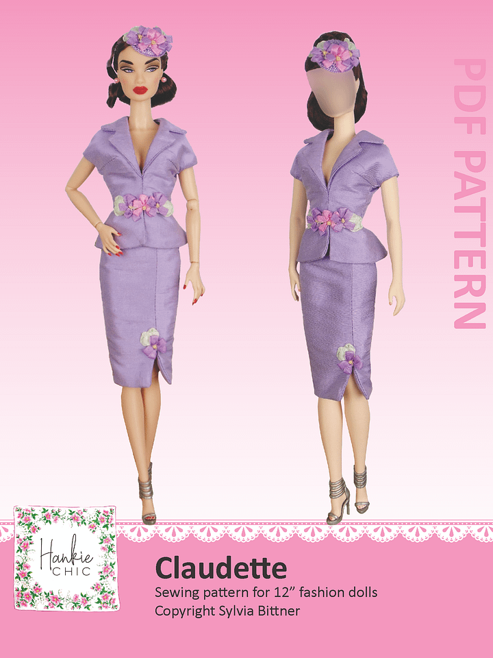 Claudette sewing pattern for 12" fashion dolls product image (1)