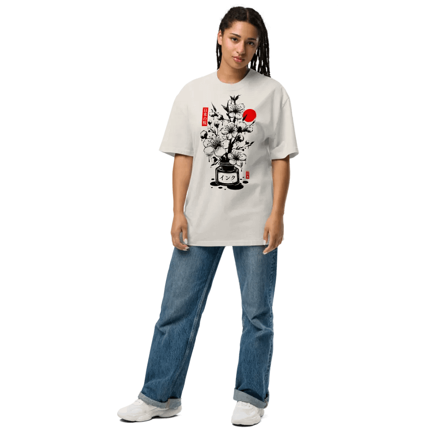 Black Cherry Blossom Japanese Ink - Oversized Tee product image (7)