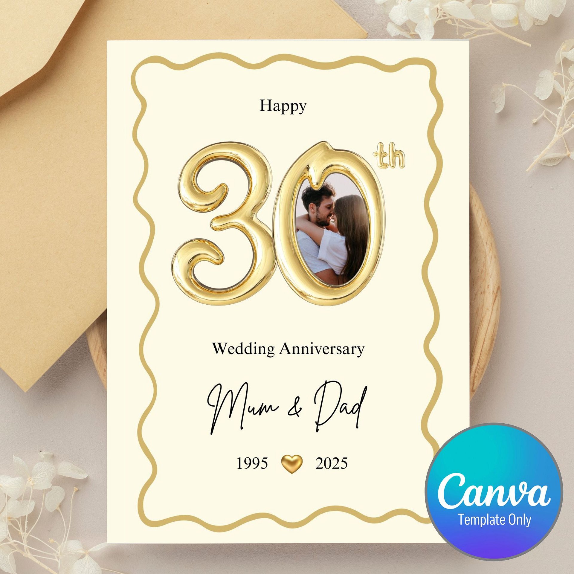 Gold Balloon-style 30th Year Wedding Anniversary Photo Card Template product image (1)