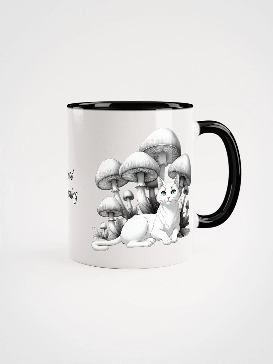 Black Cat and White Cat Resting Under Giant Mushrooms Coloured Mug product image (1)