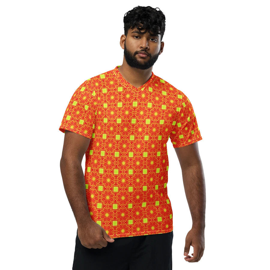 Abstract Orange Repeating Flower Unisex V Neck Sports Jersey product image (6)