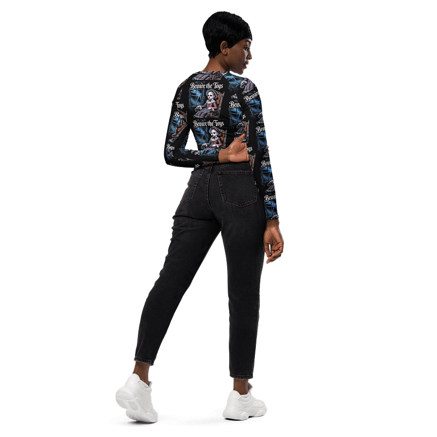 Midnight Veil Designs Women’s Gothic ‘Beware the Toys’ Crop Top - Black, Sizes 2XS-6XL product image (6)