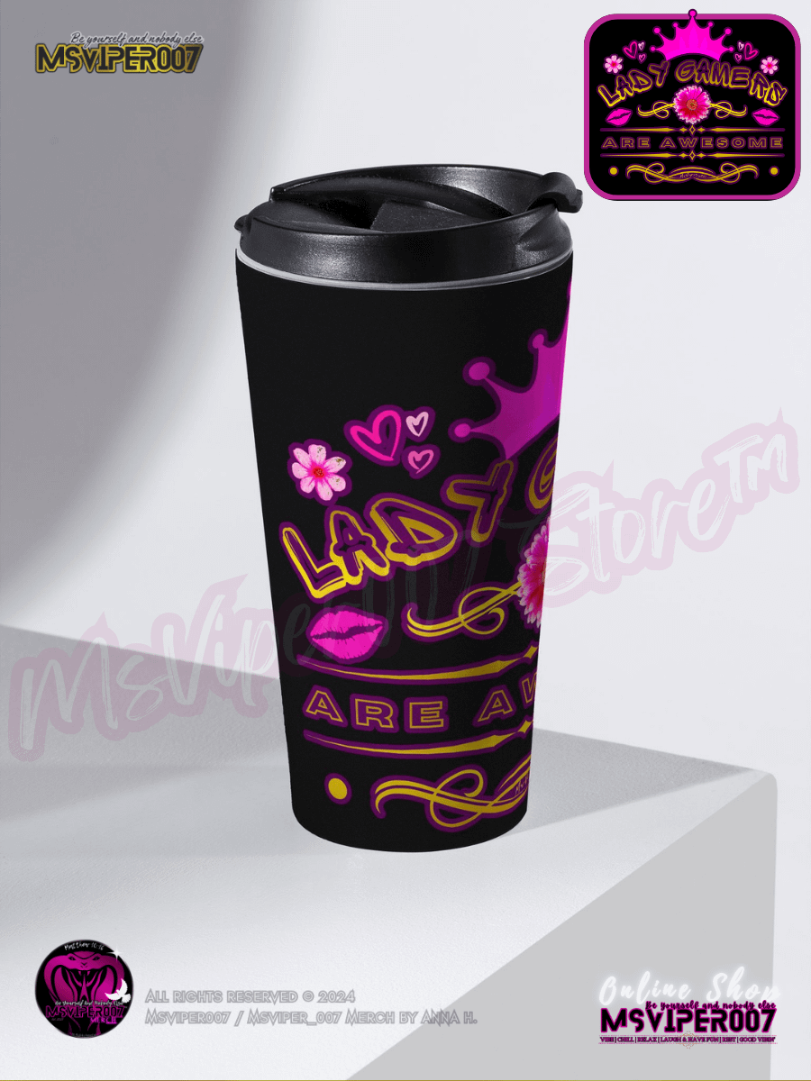 Travel Mug - MsViper007's "Lady Gamers Are Awesome™ [classic theme | V1B]" Hot or Cold Beverage Stainless Steel Travel Mug by Anna H. product image (2)