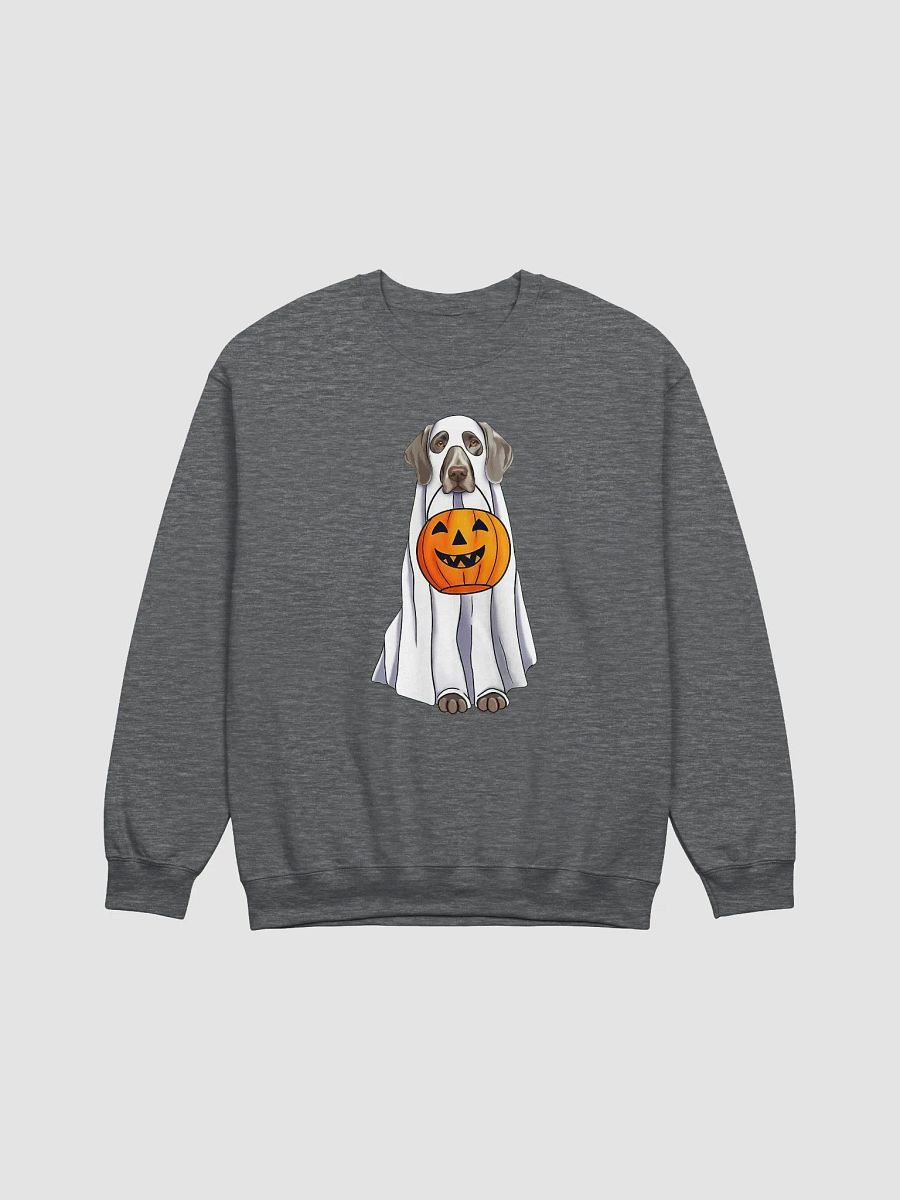 Weimaraner Halloween Sweatshirt | Funny Fall and Halloween Weimaraner Wearing a Ghost Costume with Pumpkin Basket product image (7)