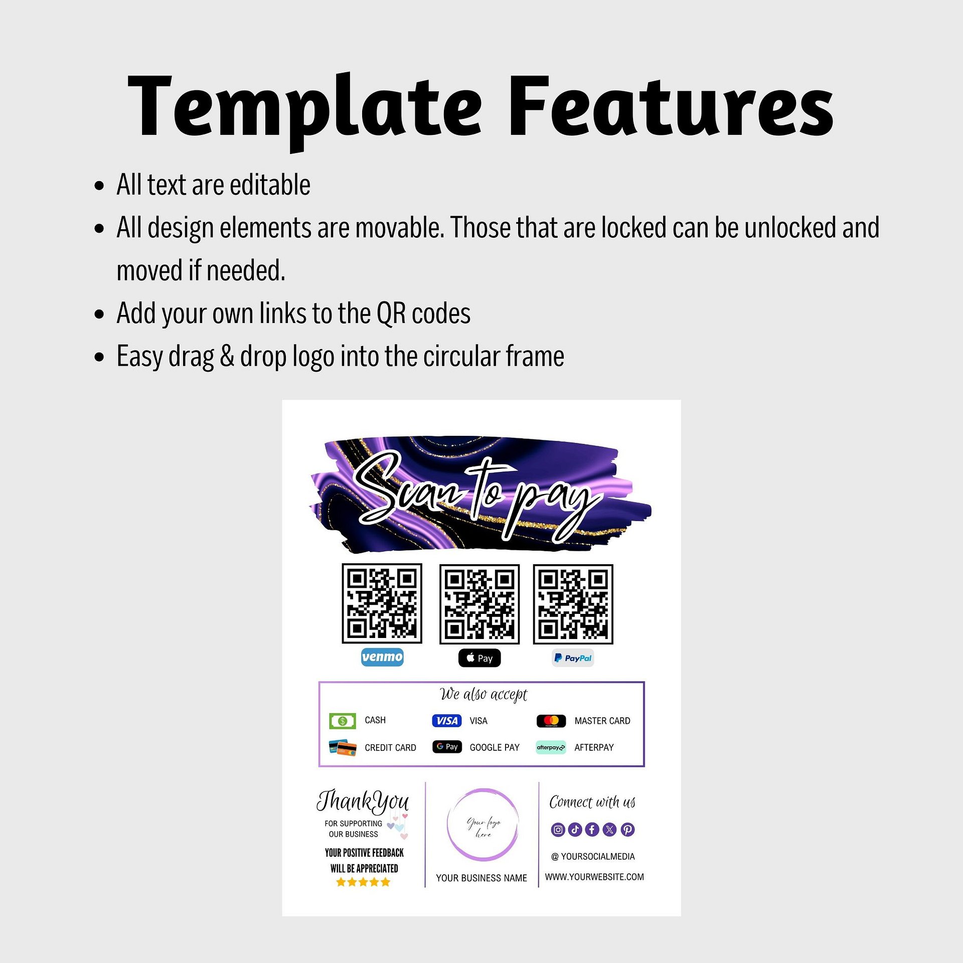 Amethyst - Scan To Pay QR Code Sign Template product image (4)
