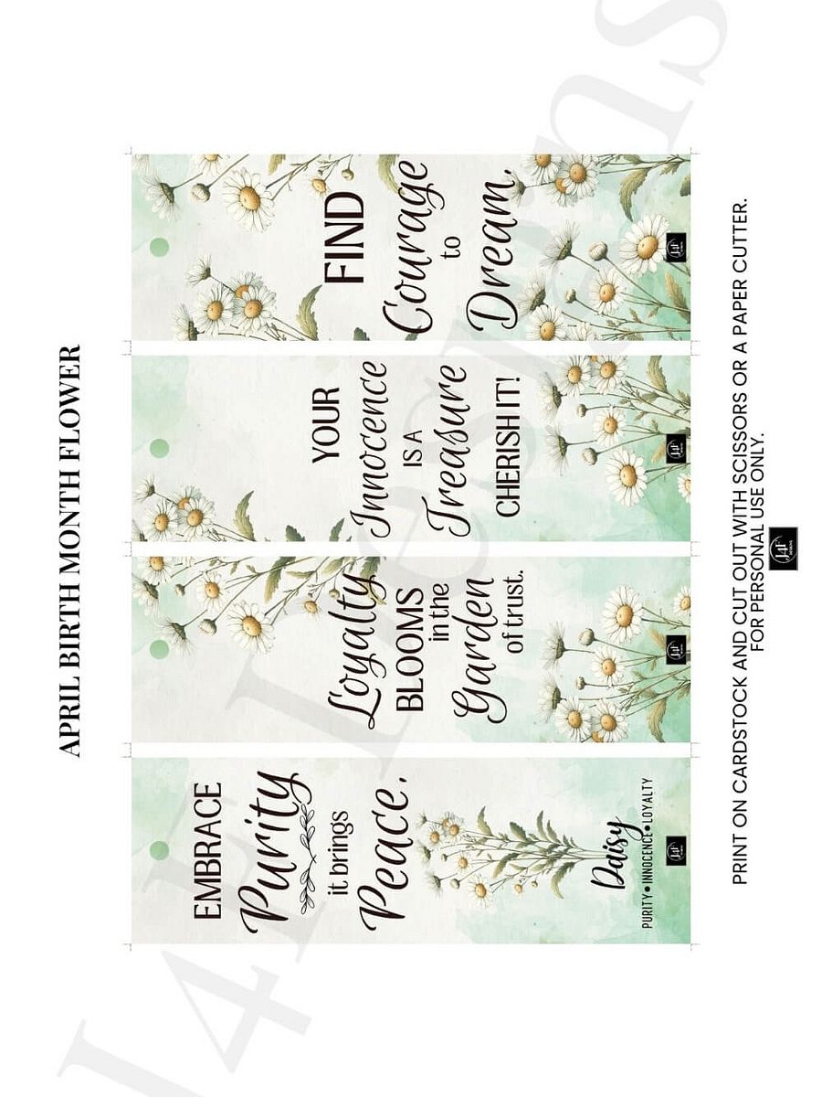 FREE Daisy Bookmark Printable, Inspirational Sayings With April's Birth Month Flower product image (4)