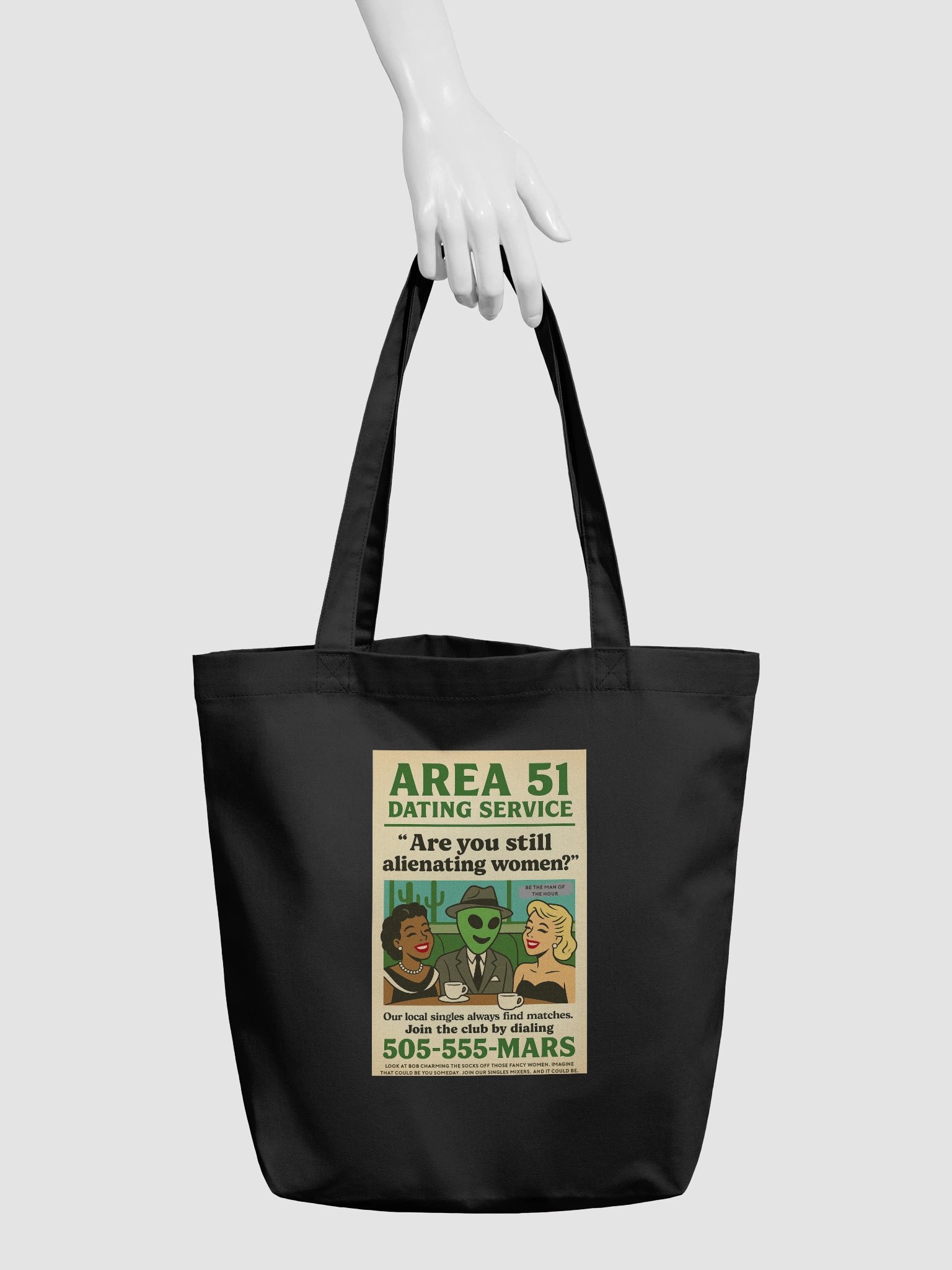 Are You Still Alienating Women? Area 51 Dating Service Roswell Aliens 1950's Retro Eco Friendly Cotton Reusable Grocery Tote Bag product image (3)