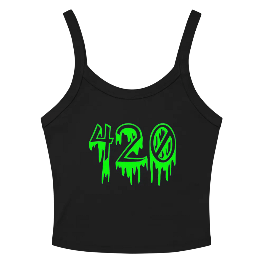 Green 420 Twisted Black Tank Top, Women's Creepy Dripping Stoner Shirt product image (2)