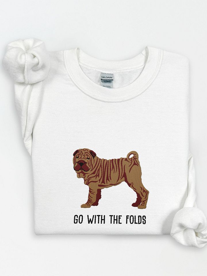 Go with the Folds Sweatshirt (Embroidered) of a Chinese Shar-Pei(Tan) product image (1)