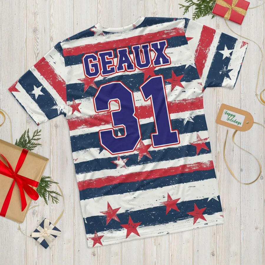 Geaux 31 (On Back) - Vintage Stars & Stripes Pattern Tee product image (11)