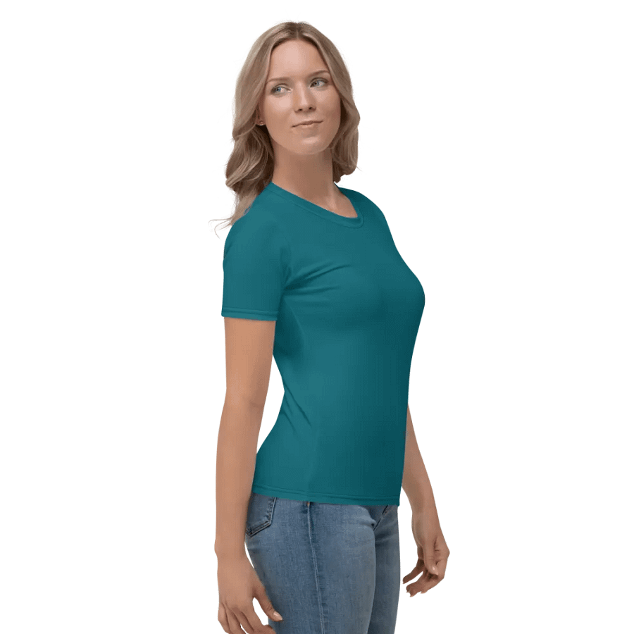 Plain Teal Blue True Summer Women's Crewneck Polyester Heavyweight Premium T-Shirt by Treasure Pie product image (5)