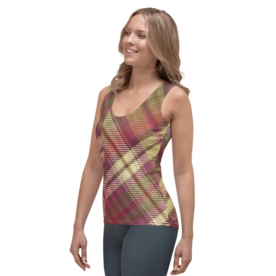 ALL-OVER PRINT RED YELLOW AND GREEN CHECKERED PATTERN VINTAGE CHECKERED WOMEN'S TANK TOP product image (3)