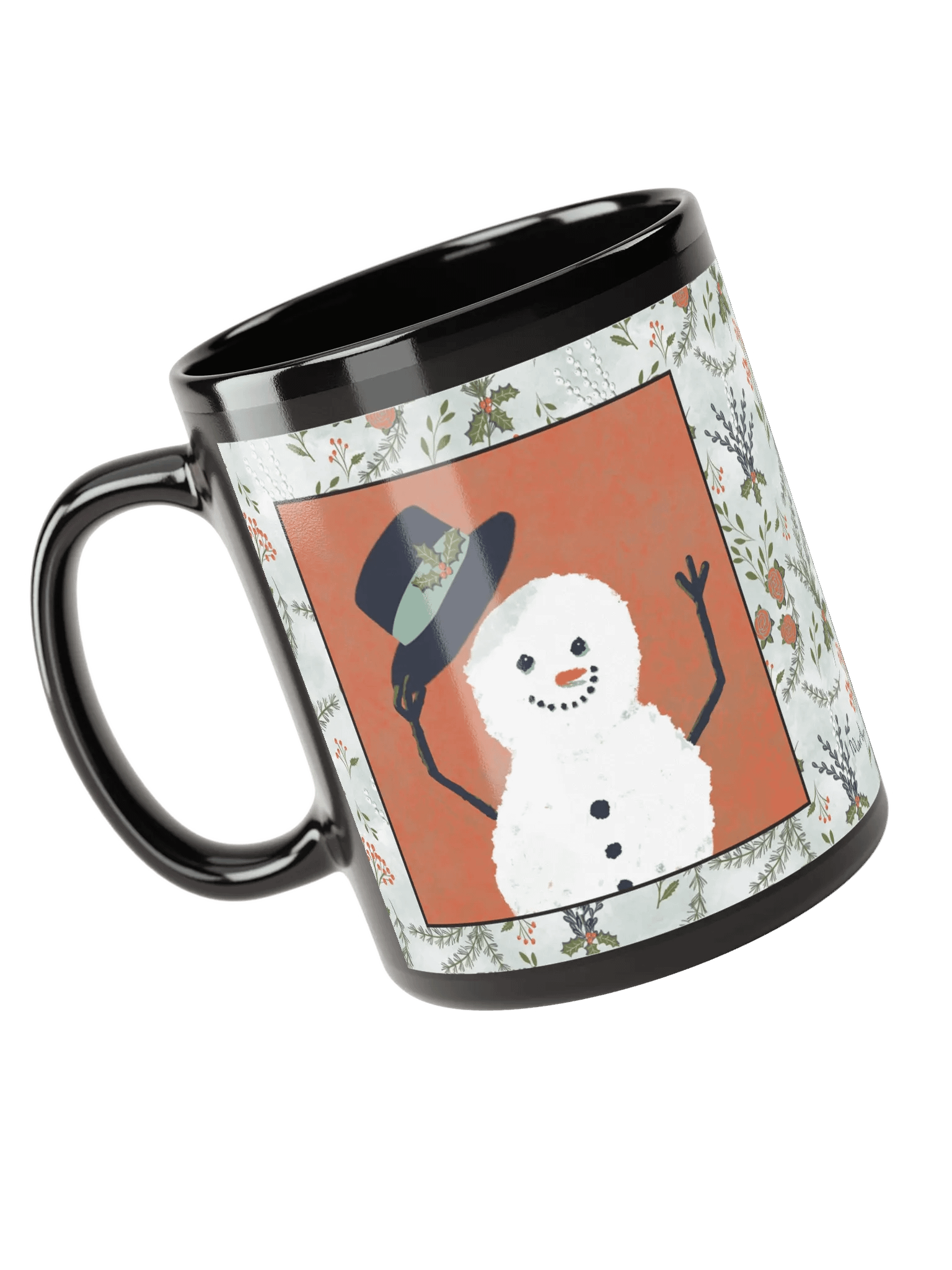 “Snowman Hello” Coffee-Tea-Cocoa Ceramic Mug - Black product image (4)