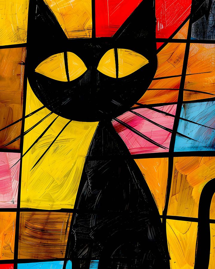 Geometric Mosaic: Abstract Stained Glass Cat Artwork Matte Poster product image (1)
