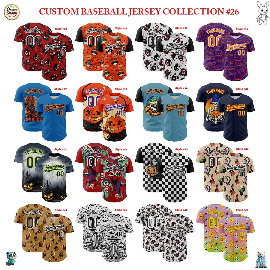 Authentic Baseball Jersey, Custom Baseball Jersey, Personalized Sport Jersey, Colorful, Flowers, Number, Logo, Halloween product image (3)