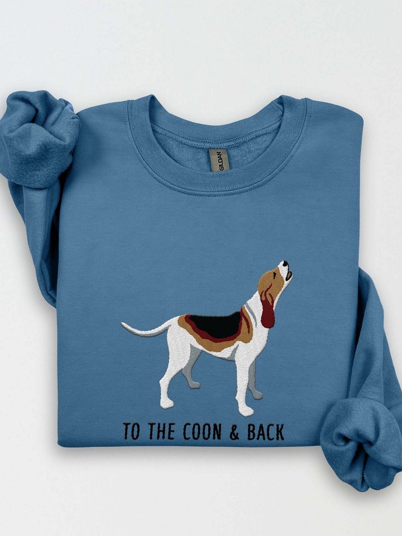 To the Coon & Back Sweatshirt (Embroidered) of a Treeing Walker Coonhound