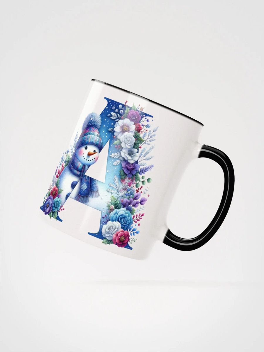 Letter A Christmas Winter Snowman red, white and blue Ceramic Mug product image (3)