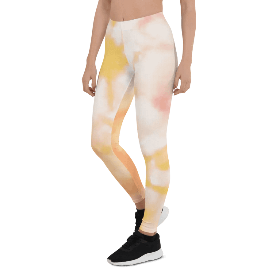 Blushing Pink/Yellow Tie Dye All-Over Print Leggings product image (5)