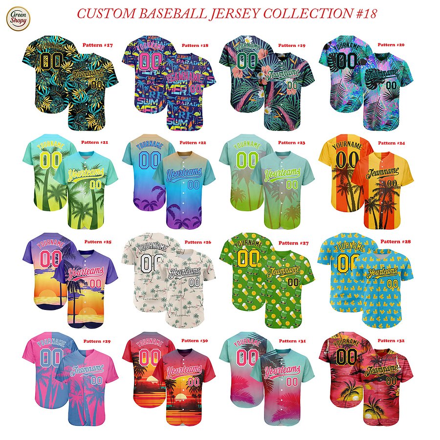Authentic Baseball Jersey, Custom Baseball Jersey, Personalized Sport Jersey, Hawaiian Multi Colorful, Summer Palm Coconut Beach product image (2)