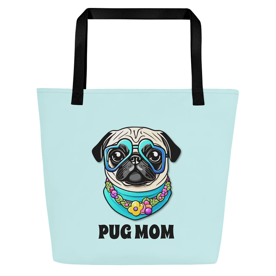 Retro Pug Mom Tote Bag With Pocket - Blue product image (3)