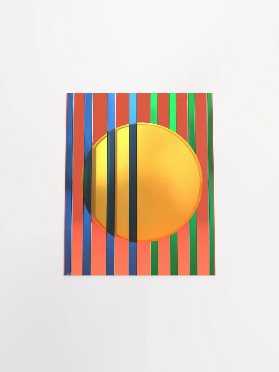 Minimalist 3D Digital Art | Blue and Green Lines Gold Circle on Orange Background product image (1)