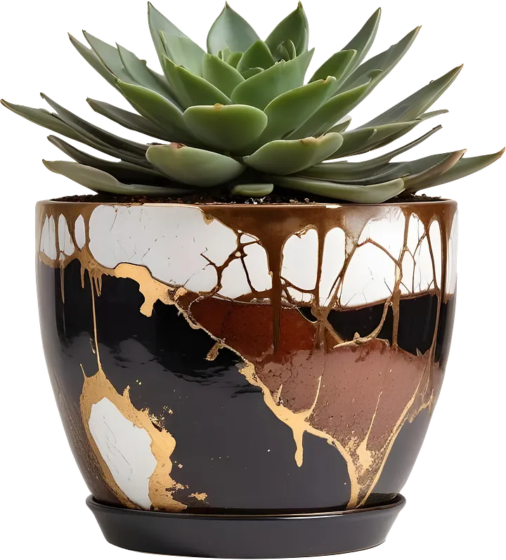 Kintsugi Elegance – Planter with Gold Detailing PNG product image (1)