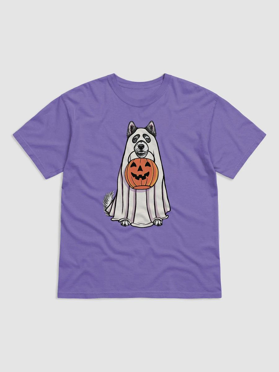 Funny Halloween Alaskan Malamute(Black) T-Shirt | Funny Dog Wearing a Ghost Costume and Holding a Pumpkin Basket product image (27)