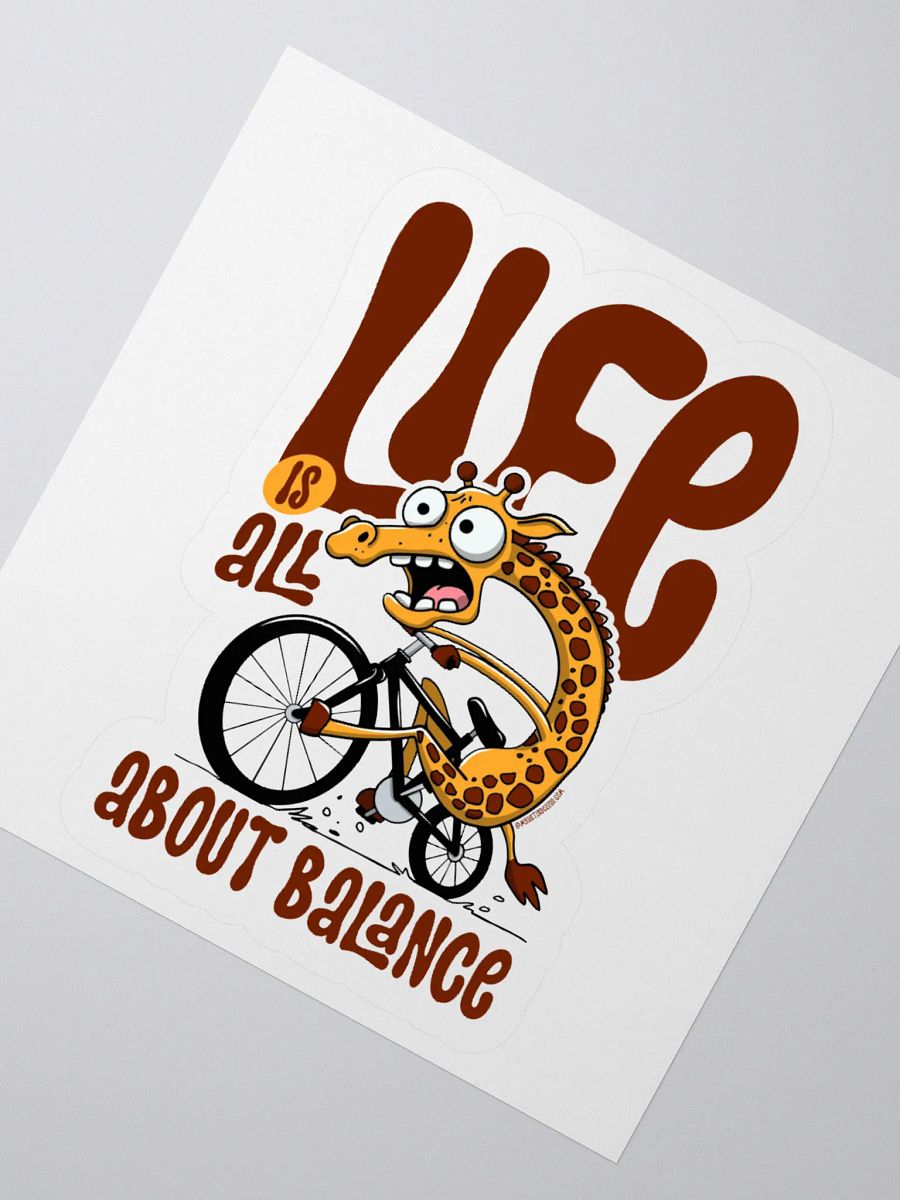 Funny Giraffe on Bike Sticker – Life Is All About Balance, Cycling Humor Decal product image (2)