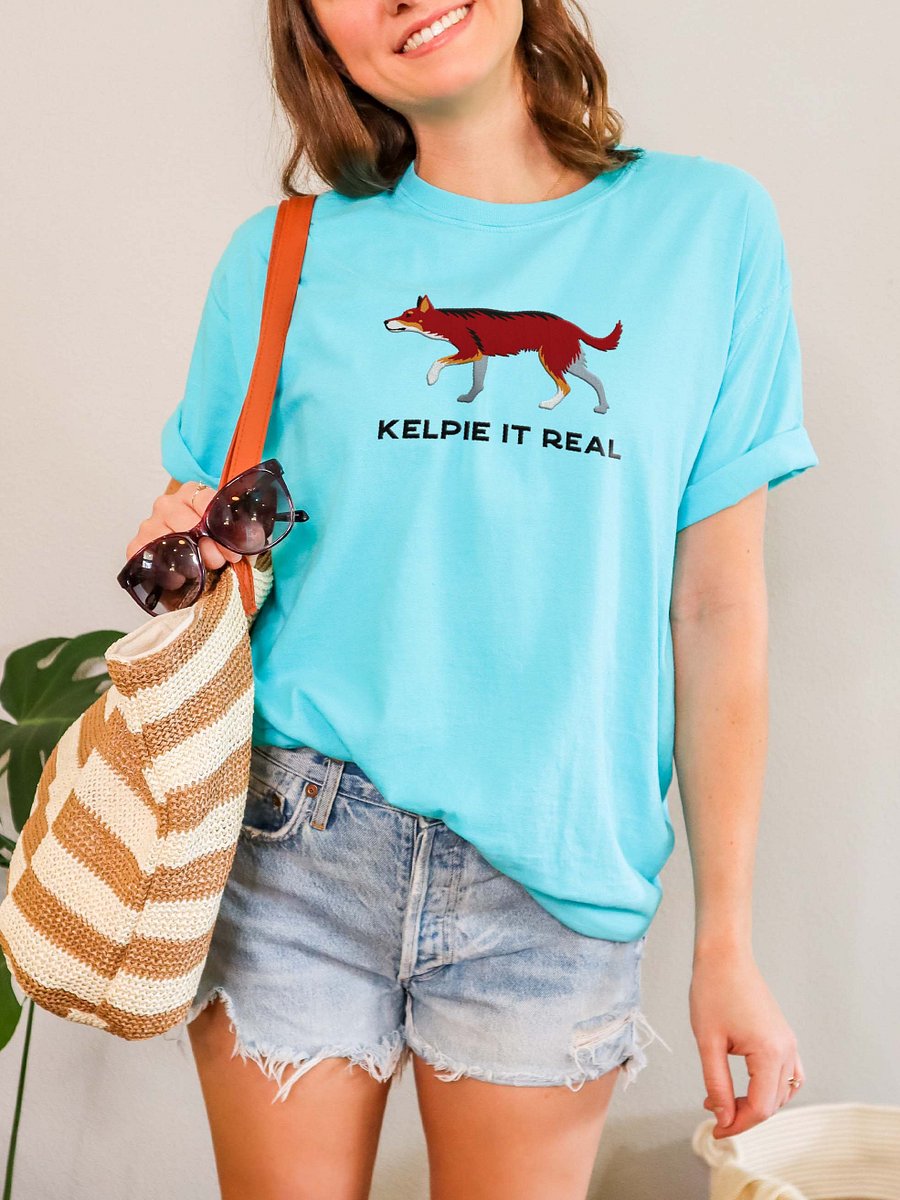Kelpie It Real T-Shirt(Embroidered) of an Australian Kelpie(Brown Tricolor) product image (2)