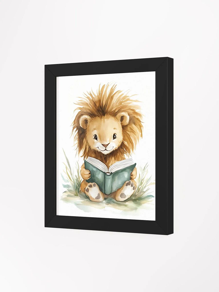 Cheerful Lion Cub Reading Framed Poster product image (52)