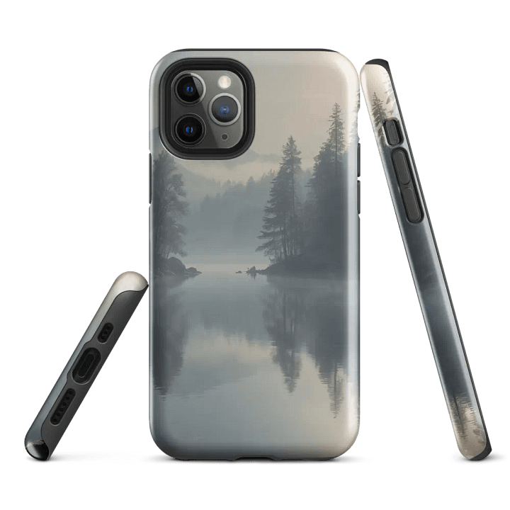 Tranquil Mist iPhone Tough Case – Serene Lake Landscape Design product image (2)