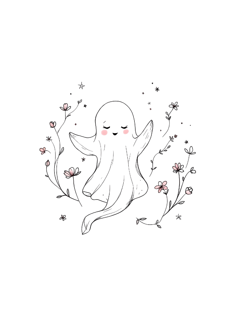 23 Simple and Elegant Floating Ghost Clipart with Floral Design - Clean Line Art Collection for Halloween Decor and Projects product image (4)