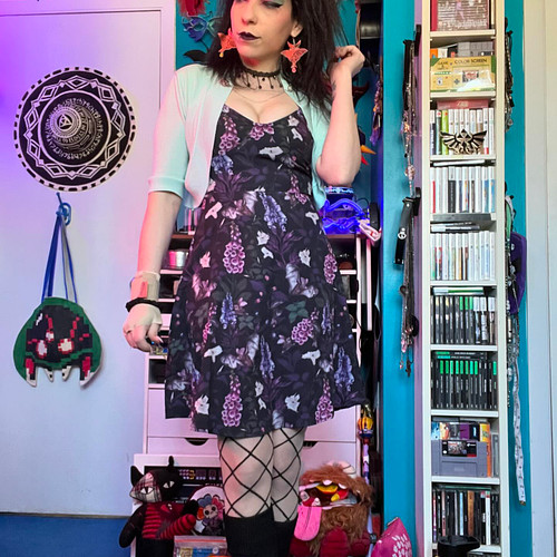 Spring, but make it dark. Got this perfect dress from @killstar today. It has bats AND death flowers on it!