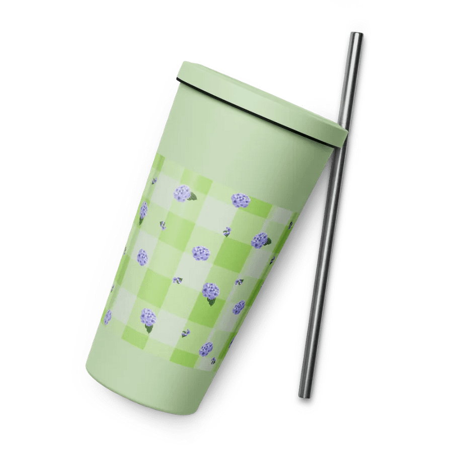 Hydrangeas on Gingham Metal Tumbler product image (9)
