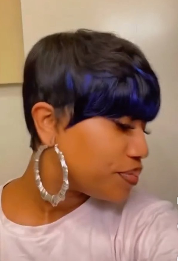 Blue and black short handmade wig product image (5)