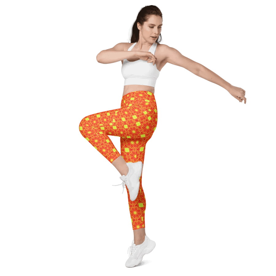 Abstract Repeating Orange Flower Leggings product image (11)