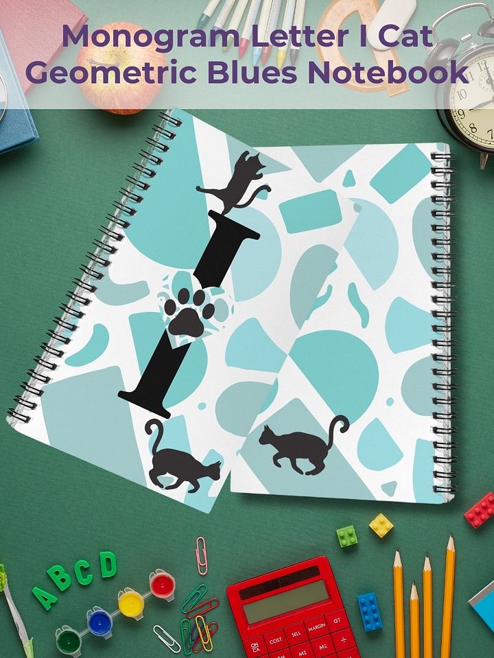 Monogram Letter I Cat Lover Geometric Blues Notebook product image (1)