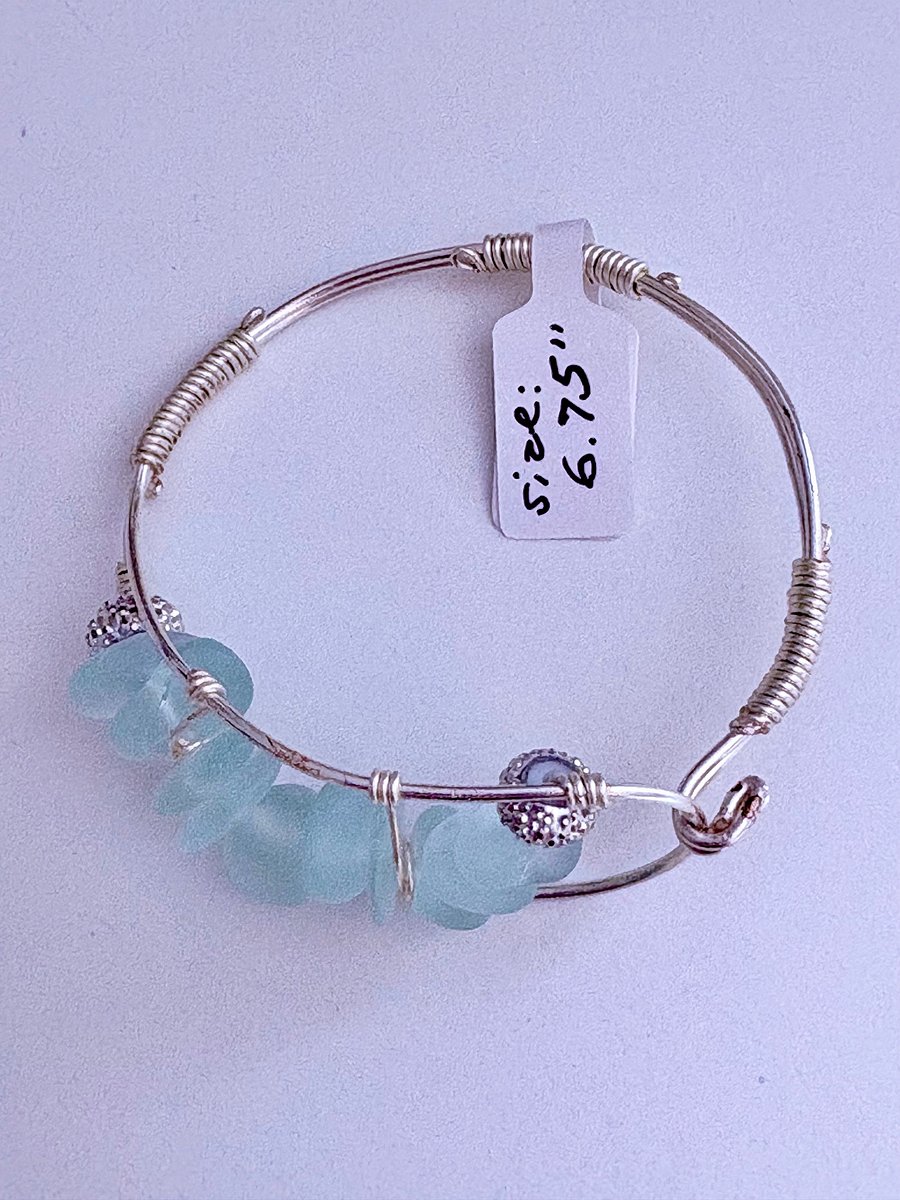 Seafoam Pebble Tide Bracelet | Wire-Wrapped Sea Glass | Handmade 6.75" Coastal Charm by Monique Faella Designs™ | MFD-00198 product image (7)