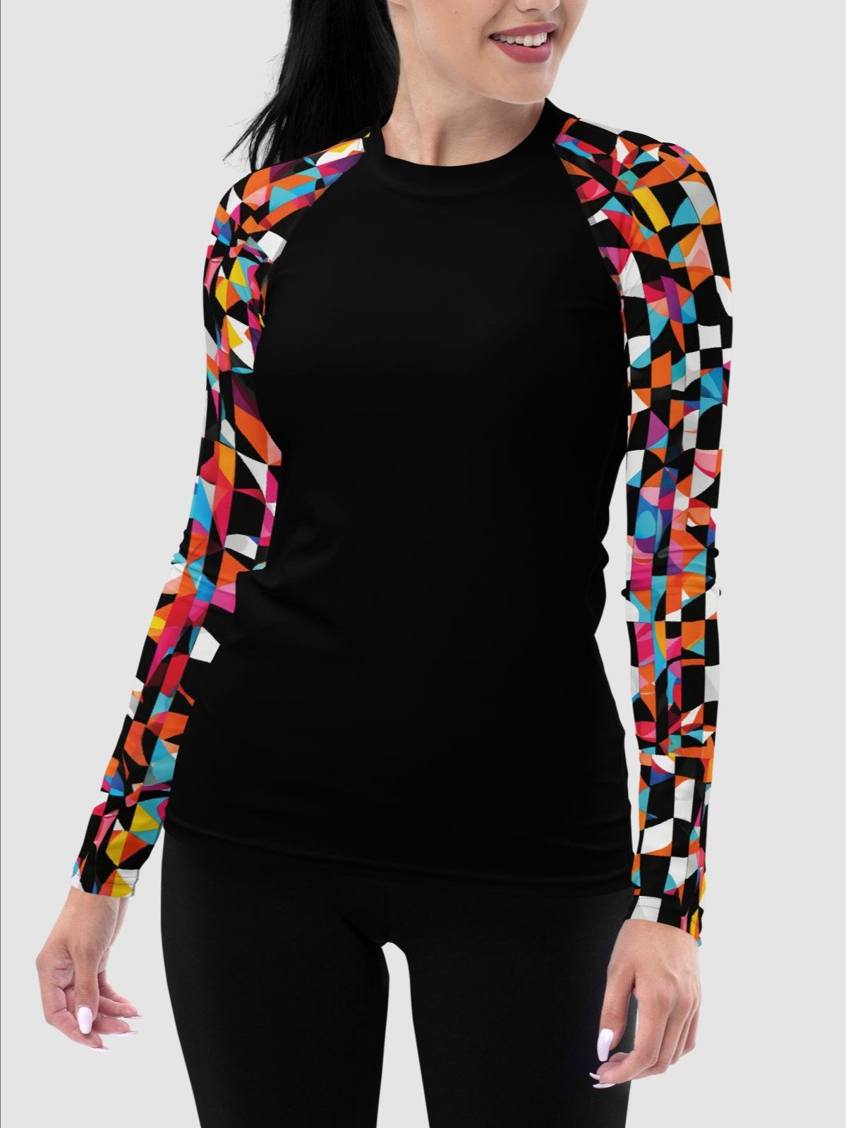 Recycled Rash Guard "Colorful Modern Abstract Checkered Art Printed" product image (3)