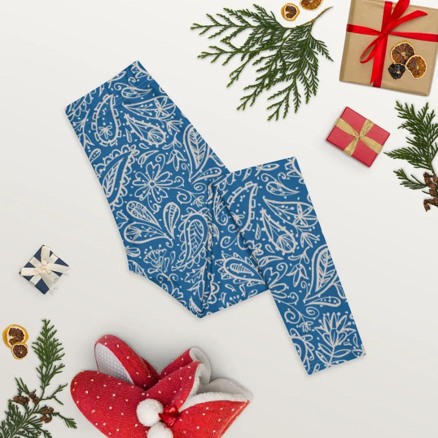 comfortable leggings in soft blue with white paisley  design for those that  like paisley pattern elements product image (4)