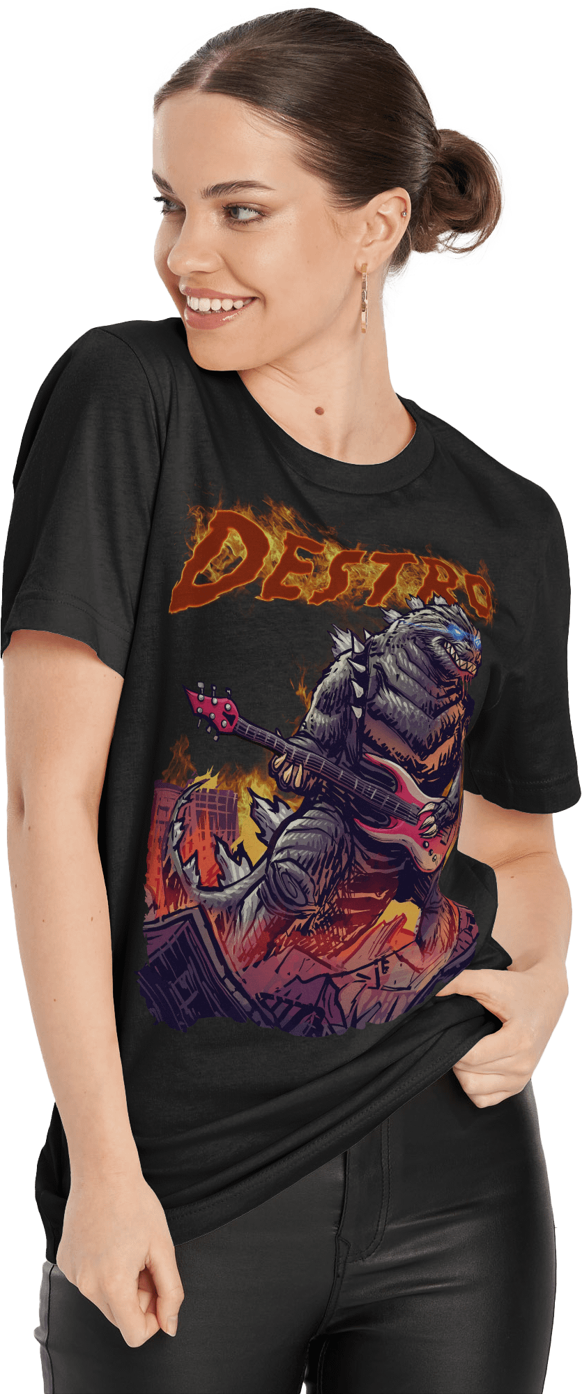 【KOOLOSET】Rock and Roll Damage Half Tee Shirt - Rock Zilla | Destro