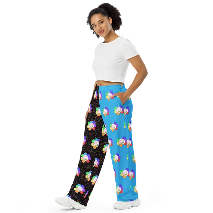 Split Blue and Arcade All-Over Flower Unisex Wide-Leg Pants product image (1)