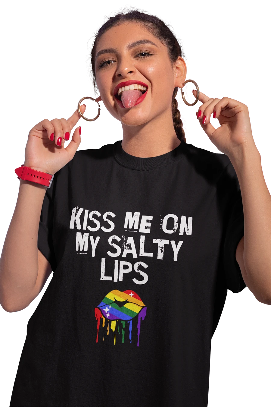 LGBTQ+ T-Shirt - Kiss Me On My Salty Lips - Rainbow (dark) product image (4)