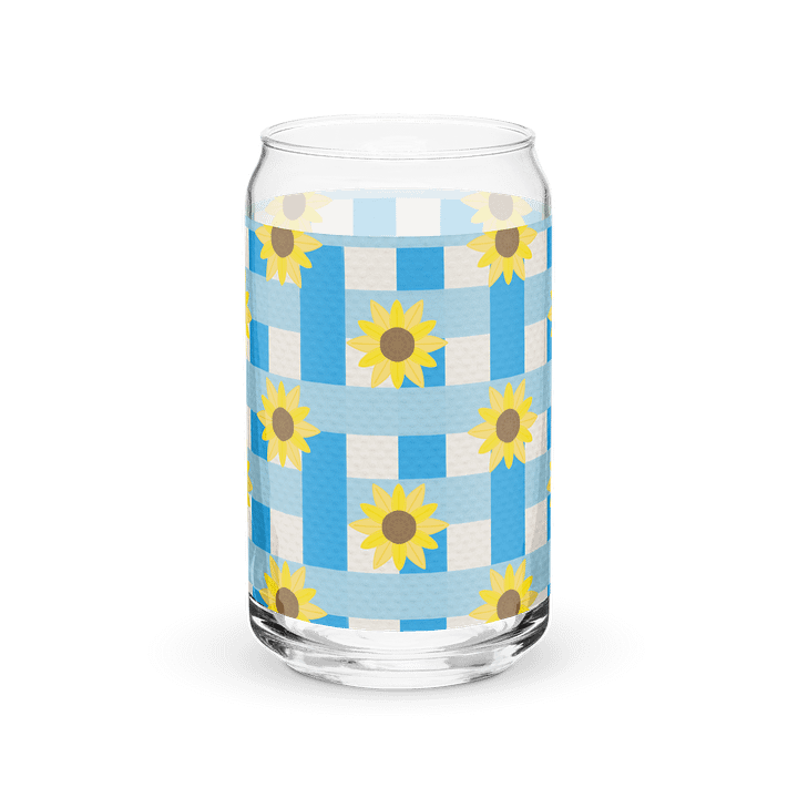 Sunflower Gingham- Blue Background Glass Tumbler product image (2)