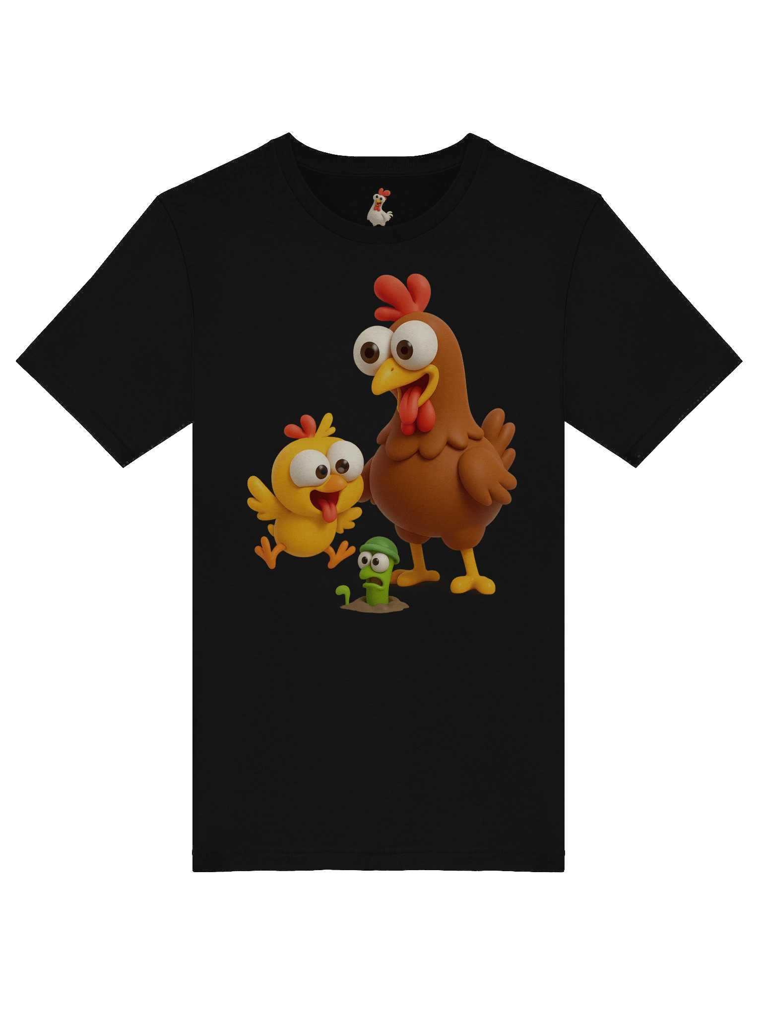 Funny Chicken Family T-Shirt – Crazy Hen, Chick and Worm Cartoon Tee product image (3)