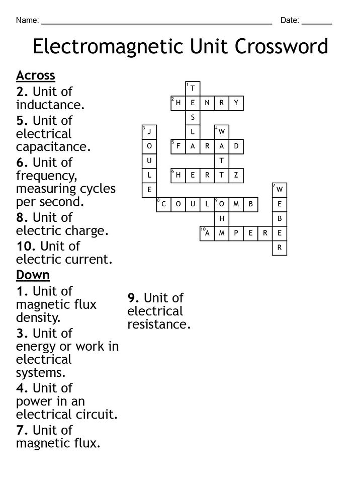 Electromagnetic Unit Crossword Puzzle – Fun Physics Activity product image (2)