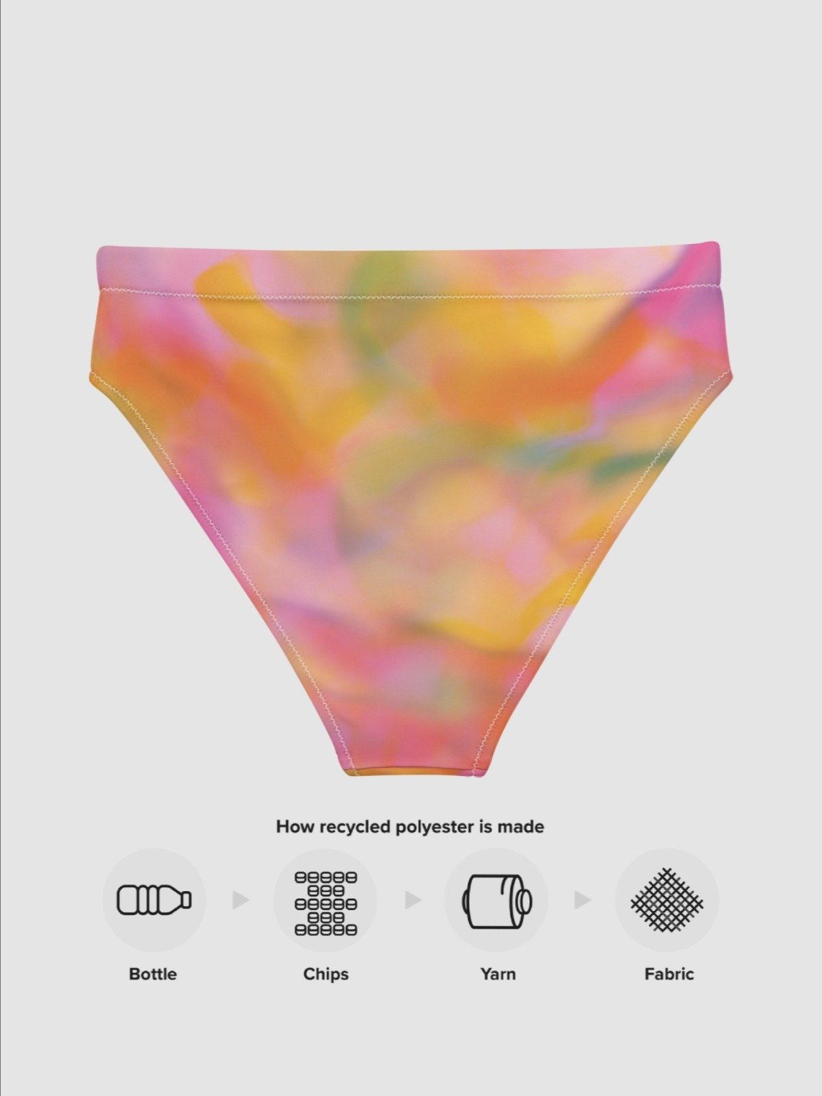 Recycled High-Waisted Bikini Bottom "Sweet Pastel Tie Dye in Orange Light Pink" product image (8)