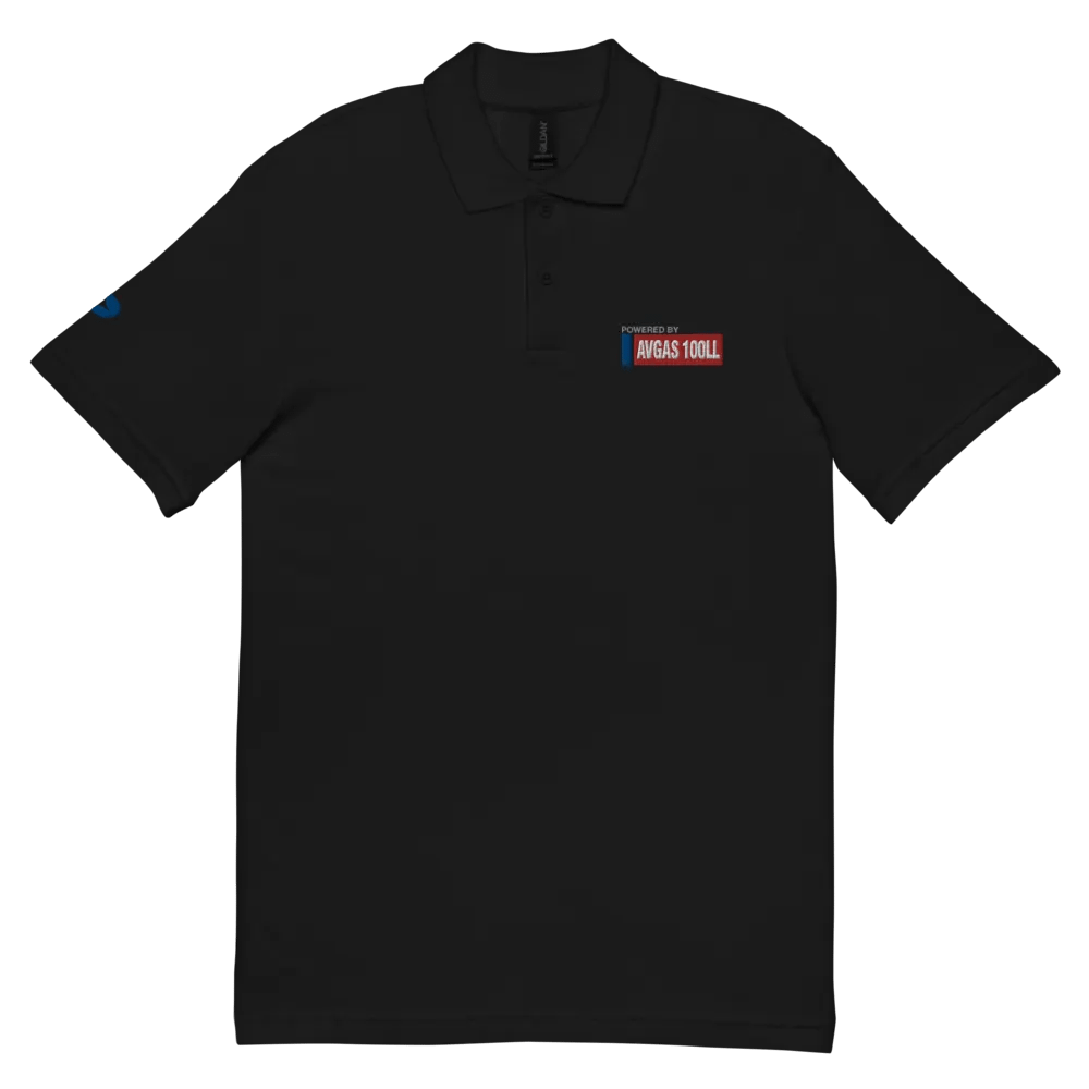 POWERED BY AVGAS 100LL - PIQUE BLACK POLO SHIRT product image (3)
