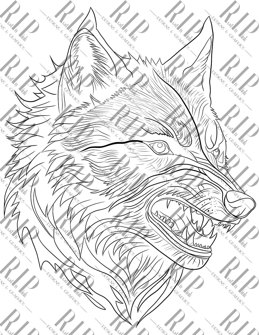 Wild Torment - Wolf Digital Download PNG - Full Color & Outline version product image (3)